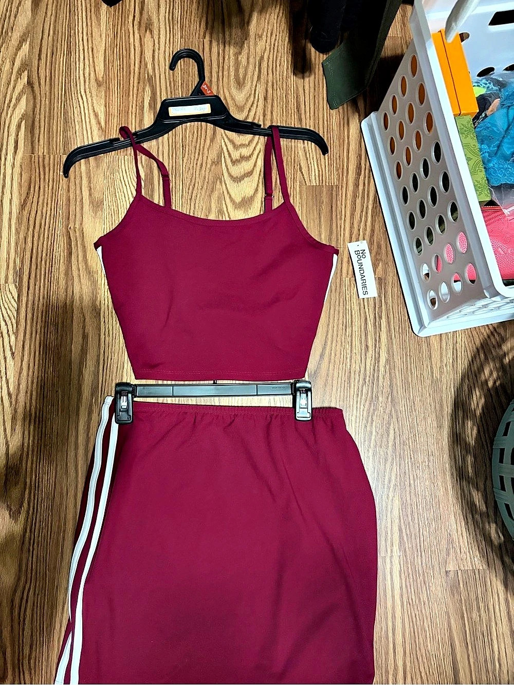 NWT-No Boundaries Side Stripe Cami and Skirt Set in the color "Sparkling Merlot”